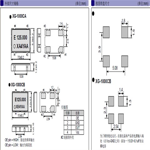 EPSON晶振,SAW振荡器,XG-1000CA/CB晶振