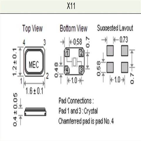 X11-32.000-16-30/30X,玛居礼晶振,X11,1612mm,32MHZ