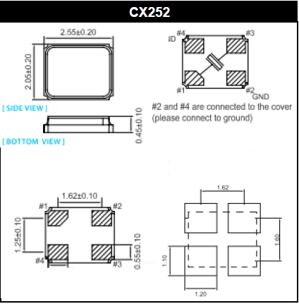 CX252晶振,2520贴片石英晶振,金属面四焊脚晶振